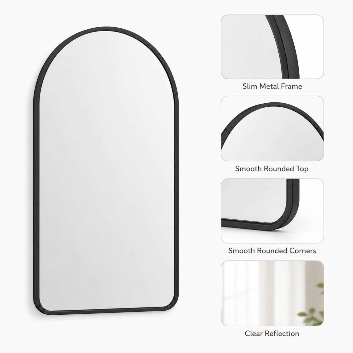 Easy4Home 24"x36"Rounded Arched Bathroom Mirror Decor Vanity Mirror Wall Mounted,Black