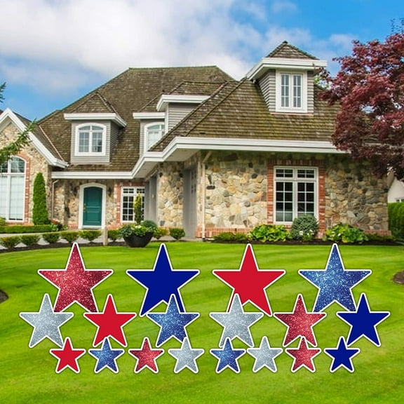 Patriotic Sparkle Stars Set, American Decorations 18 Signs with 36 Stakes