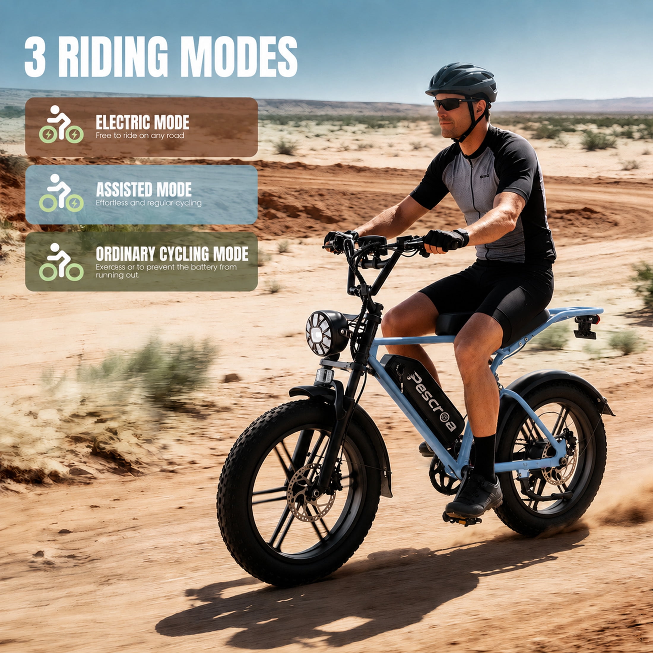 Pescroa E-Bikes for Adults, 750W Motor Electric Bike for Adults, 28MPH, 20" Fat Tire Electric Bike with 70-90 Miles, 7-Speed Electric Mountain Bike with APP Control