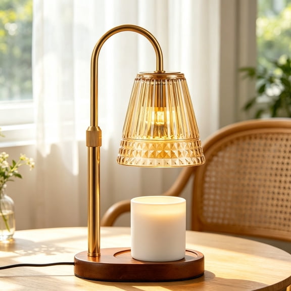 Candle Warmer Lamp with Timer Dimmable, Height Adjustable Candle Warming Lamp for Jar Candles, Champagne Gold Reading Room Decor