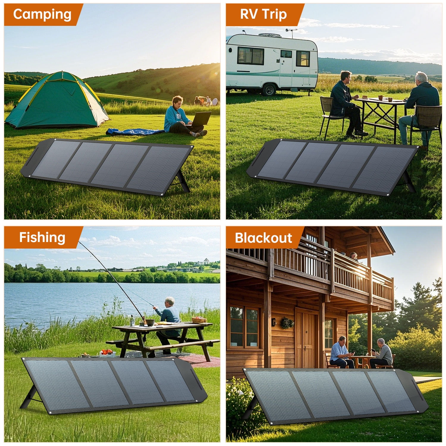 EFFORTWAY 120W Portable Solar Panel Foldable Solar Panel Charger with Adjustable Kickstands Waterproof IP67 for Camping, Home, RV, Boat, Outdoor, Power Station, off Grid System