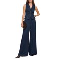 thumbnail image 2 of Women Two Piece Snapbutton Short Suit Vest and Wide Leg Pants Set, 2 of 4