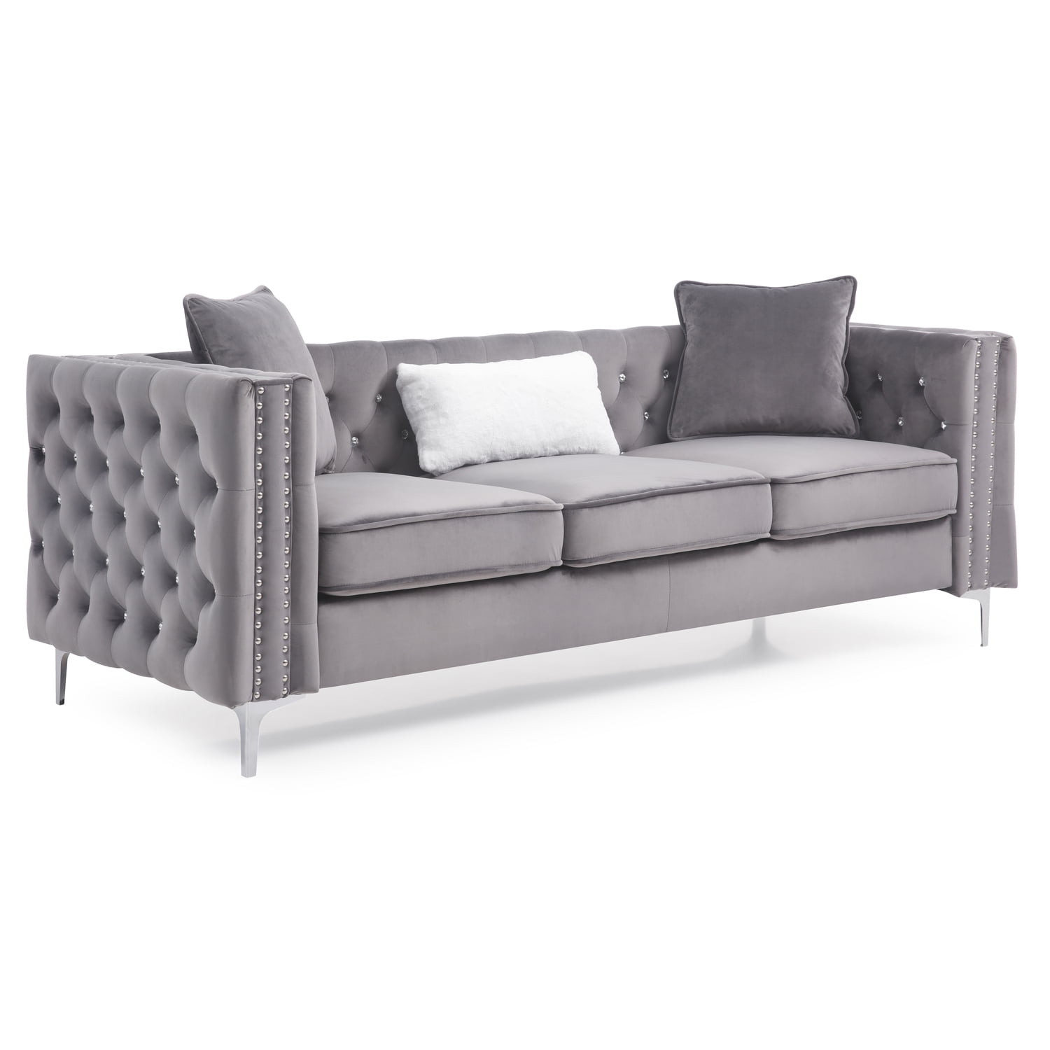 Glory Furniture Paige Velvet Sofa in Gray