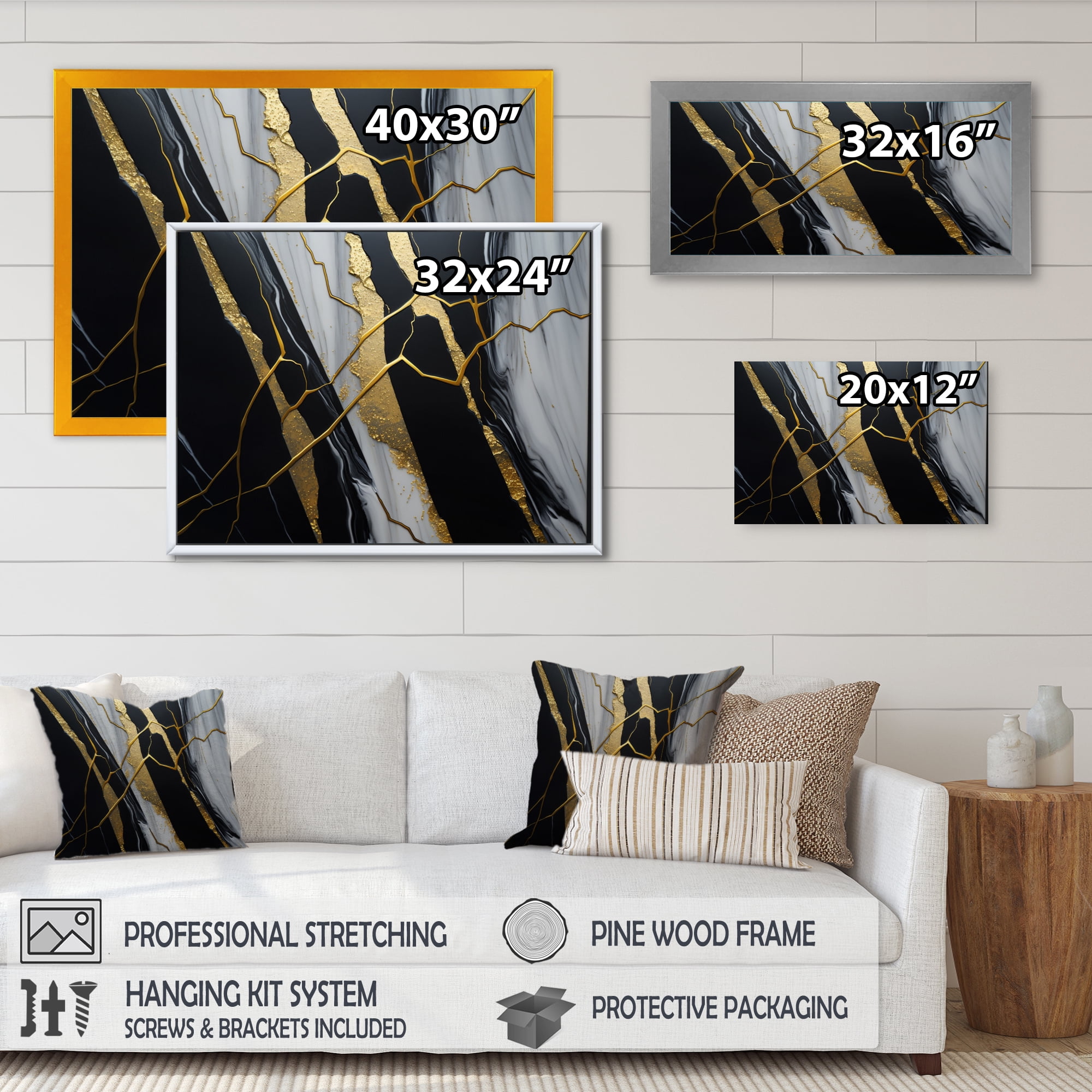 Designart Abstract Geode Black II Canvas Wall Art