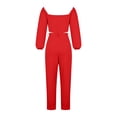 thumbnail image 6 of Idoravan Women Sets Clothing Womens Solid Color Long Sleeve Square Collar Cropped Slim Top + Casual Long Pants Suit Set, 6 of 6
