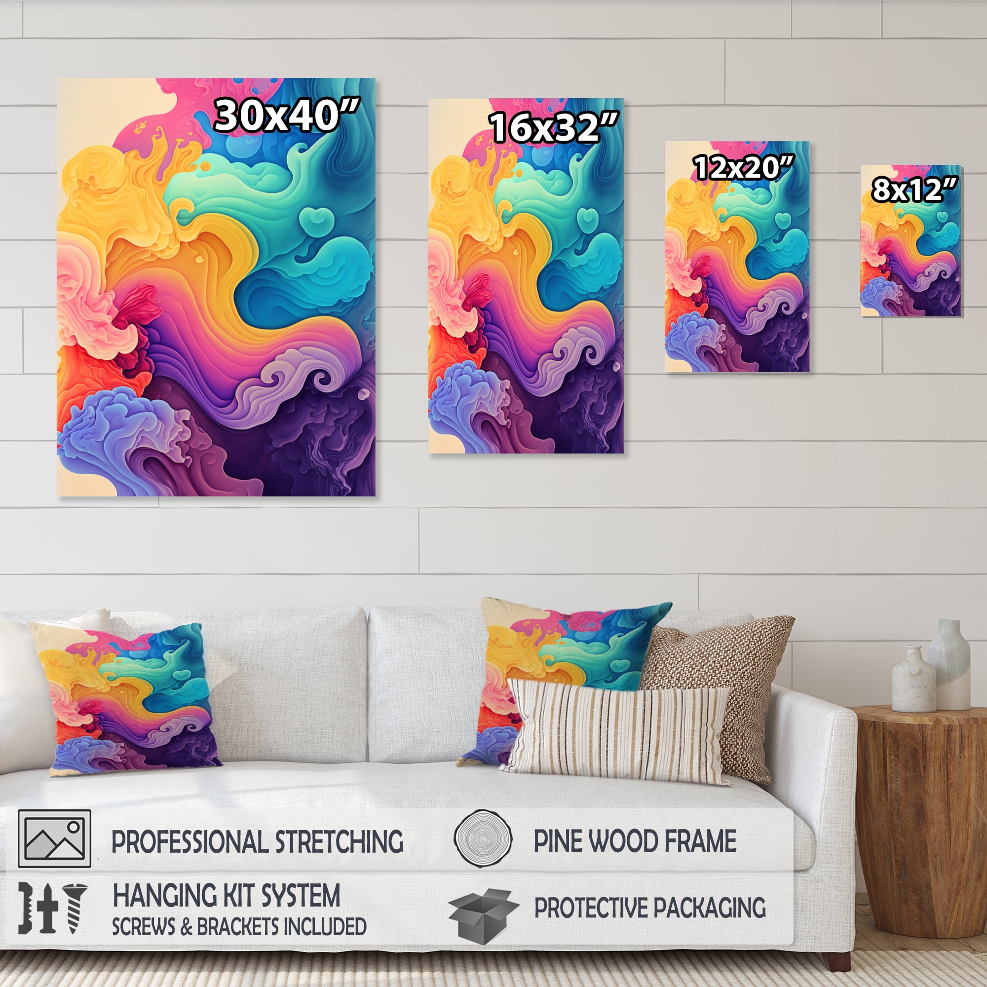 Designart Multicolor Swirly Clouds VII Canvas Wall Art