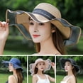 thumbnail image 3 of SPRING PARK Summer Women Sun Hat Color Block Bow Wave Adjustable Beach Sun Hat Dome Hat Headwear, 3 of 8