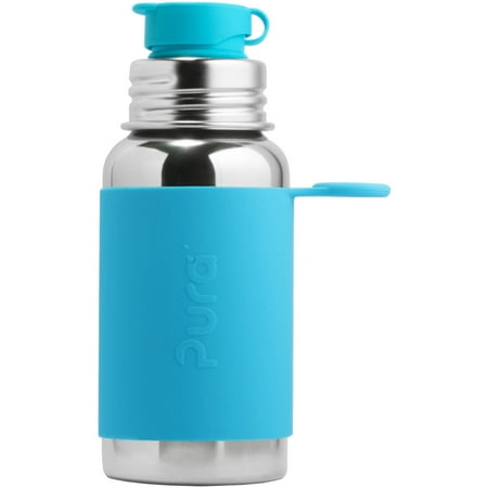 Pura Sport 18 OZ/550 ML Stainless Steel Water Bottle with Silicone Sport Flip Cap & Sleeve Aqua(Plastic Free, Nontoxic Certified, BPA (Best Non Toxic Water Bottles)