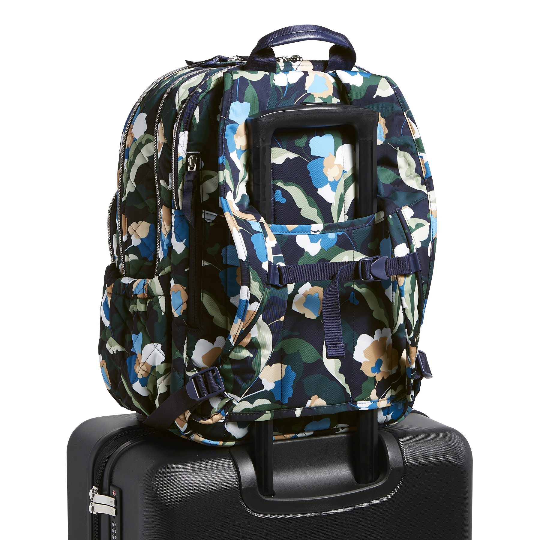 Vera Bradley Campus Backpack In Immersed Blooms Performance Twill Blue Green NWT Vera Bradley Navy Blooms and Branches XL Campus Backpack  main image 3