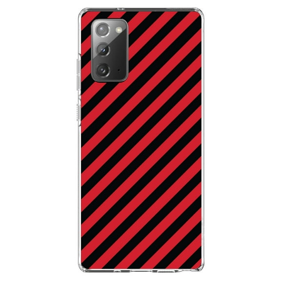 DistinctInk Clear Shockproof Hybrid Case for Samsung Galaxy Note 20 (6.7" Screen) - TPU Bumper, Acrylic Back, Tempered Glass Screen Protector - Black Red Diagonal Stripes