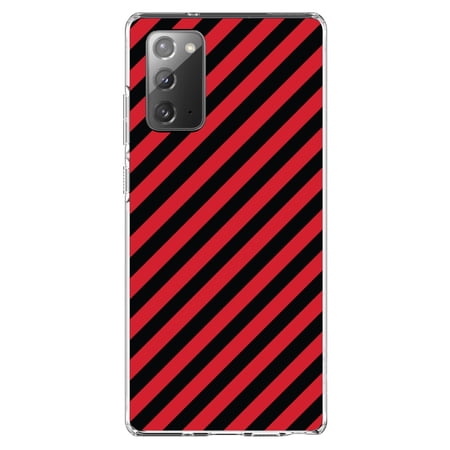 DistinctInk Clear Shockproof Hybrid Case for Samsung Galaxy Note 20 (6.7 Screen) - TPU Bumper Acrylic Back Tempered Glass Screen Protector - Black Red Diagonal Stripes