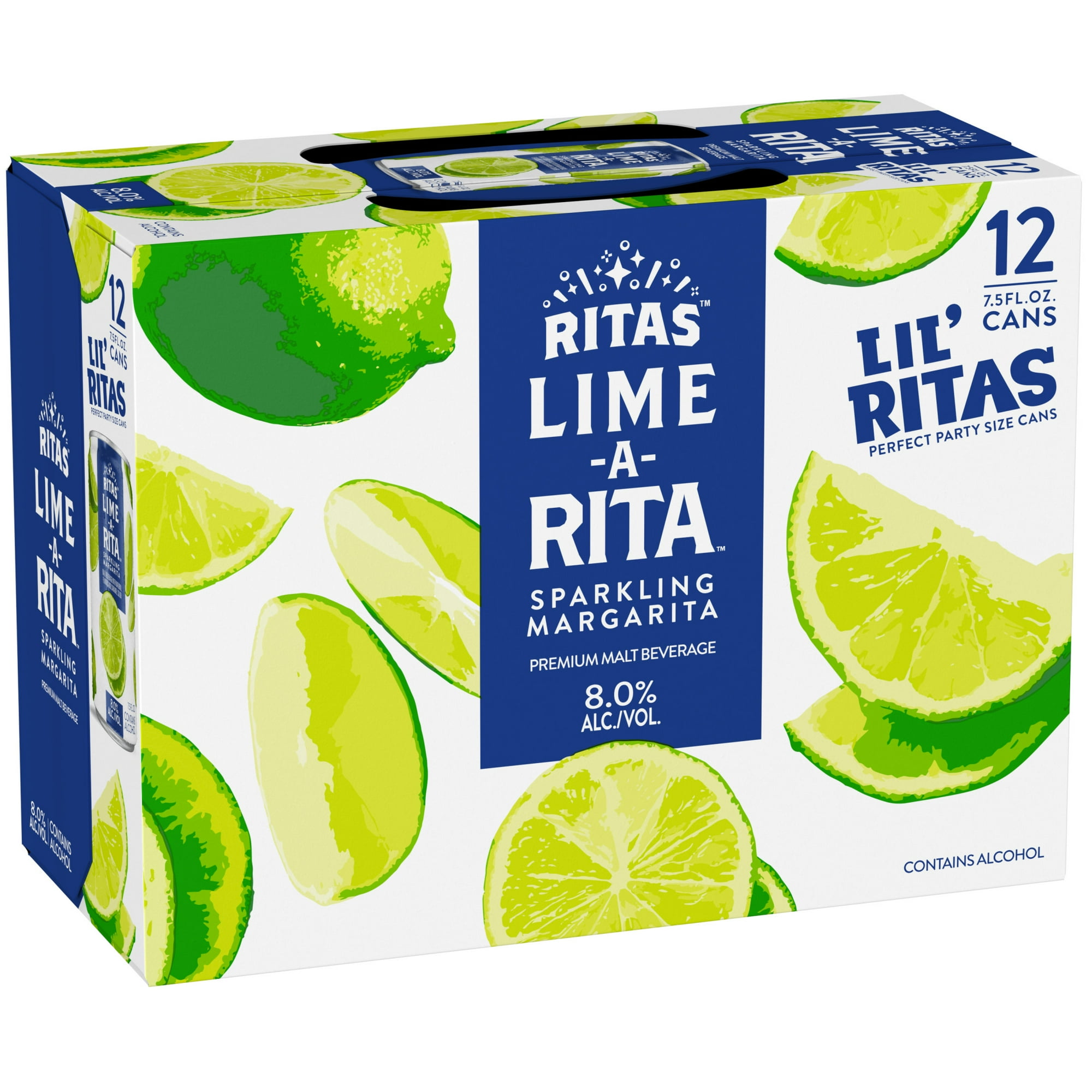Ritas Sparkling Lime-a-Rita Lime Margarita, Malt Beverage, 12 pack, 7.5 fl oz Aluminum Cans, 8% ABV