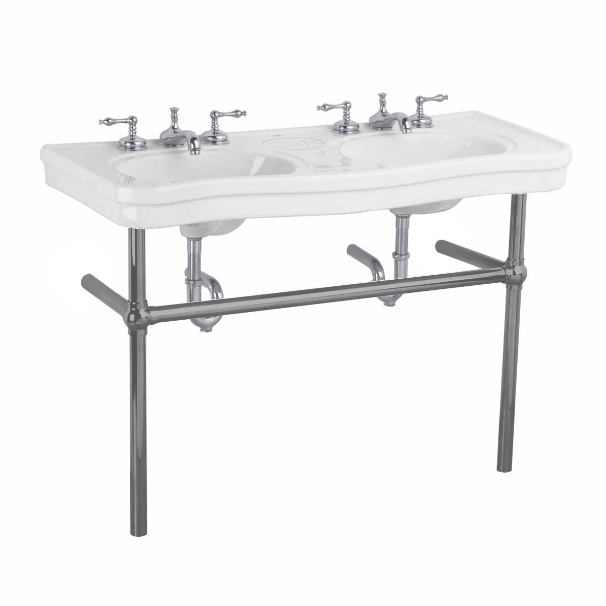 White Console Sink Double Deluxe with Black Nickel Bistro Legs