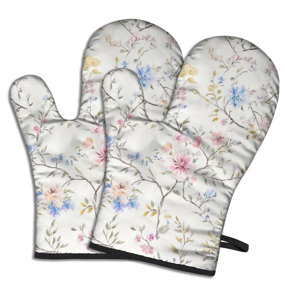 Cute Oven Mitts,Pioneer Flower Floral Print Pattern Oven Mitt 2-Pack Set,Kitchen Gloves for Oven,Heat Resistant Oven Mitts 7.7"x12"