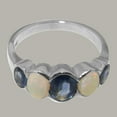 thumbnail image 5 of LBG British Made 9k White Gold Genuine Natural Sapphire & Opal Womens Band Ring - 33 size options - Size 5.5, 5 of 6