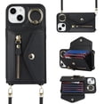 thumbnail image 3 of for iPhone 14 Case Wallet with Strap for Women - Crossbody Lanyard,Zipper Pocket,Credit Card Holder,Ring Stand - RFID Blocking Phone Wallet Case for iPhone 14 (6.1 inch,Black), 3 of 18