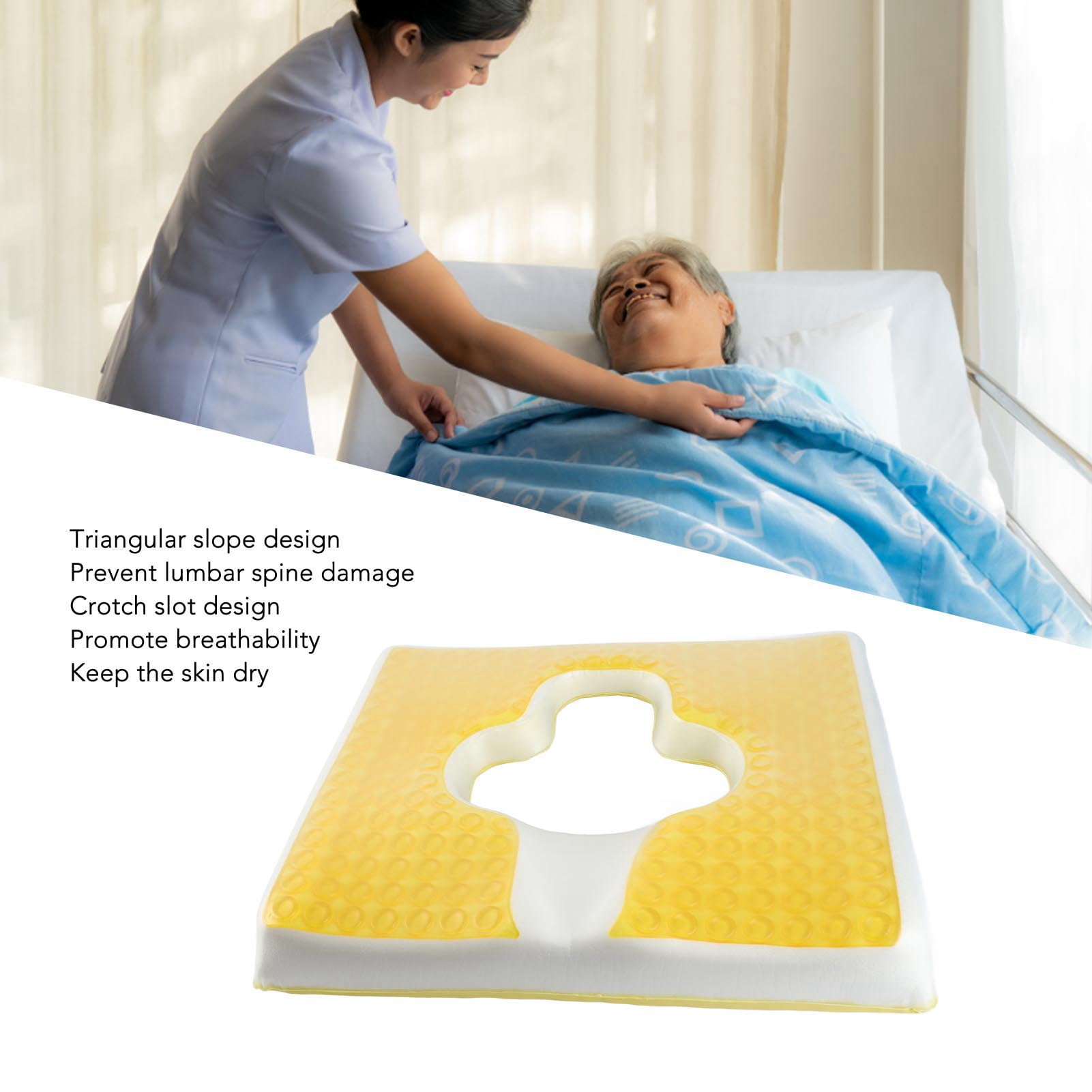 LAZIOEGR Yellow Memory Foam Sitting Pad with Gel, Triangular Slope T Shaped Nursing Cushion for Chair and Car Seat, Tailbone Relief Butt Pillow, 17.32 x 14.96 x 2.36 inches / 44 x 38 x 6 cm