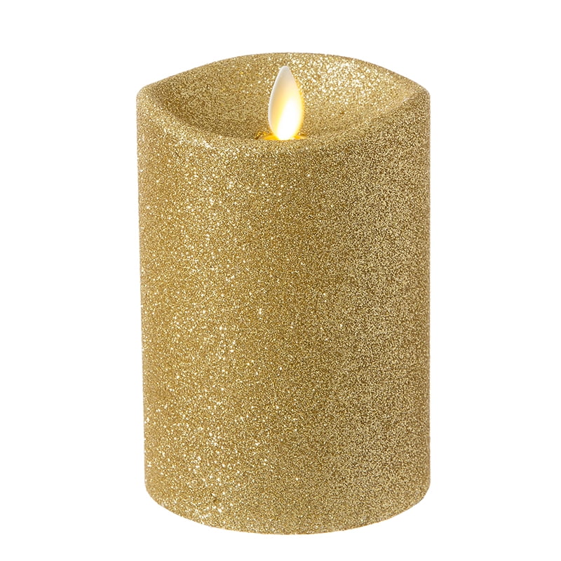 Luminara Gold Glitter Pillar Candle, 3.5 x 5 inches