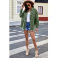 thumbnail image 2 of POGLIP Women's Green Pocket Raw Hem Buttoned Denim Jacket, 2 of 6