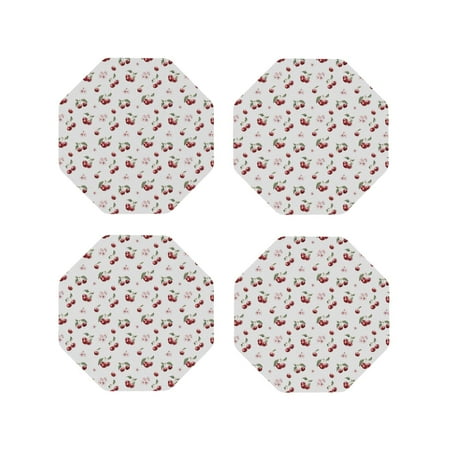 

Tideii Cherry Berries for Leather Coasters 4 Pieces Anti-fouling and Anti-scalding Decorative Coasters Suitable for Restaurants Kitchens Coffee Shops-Octagon