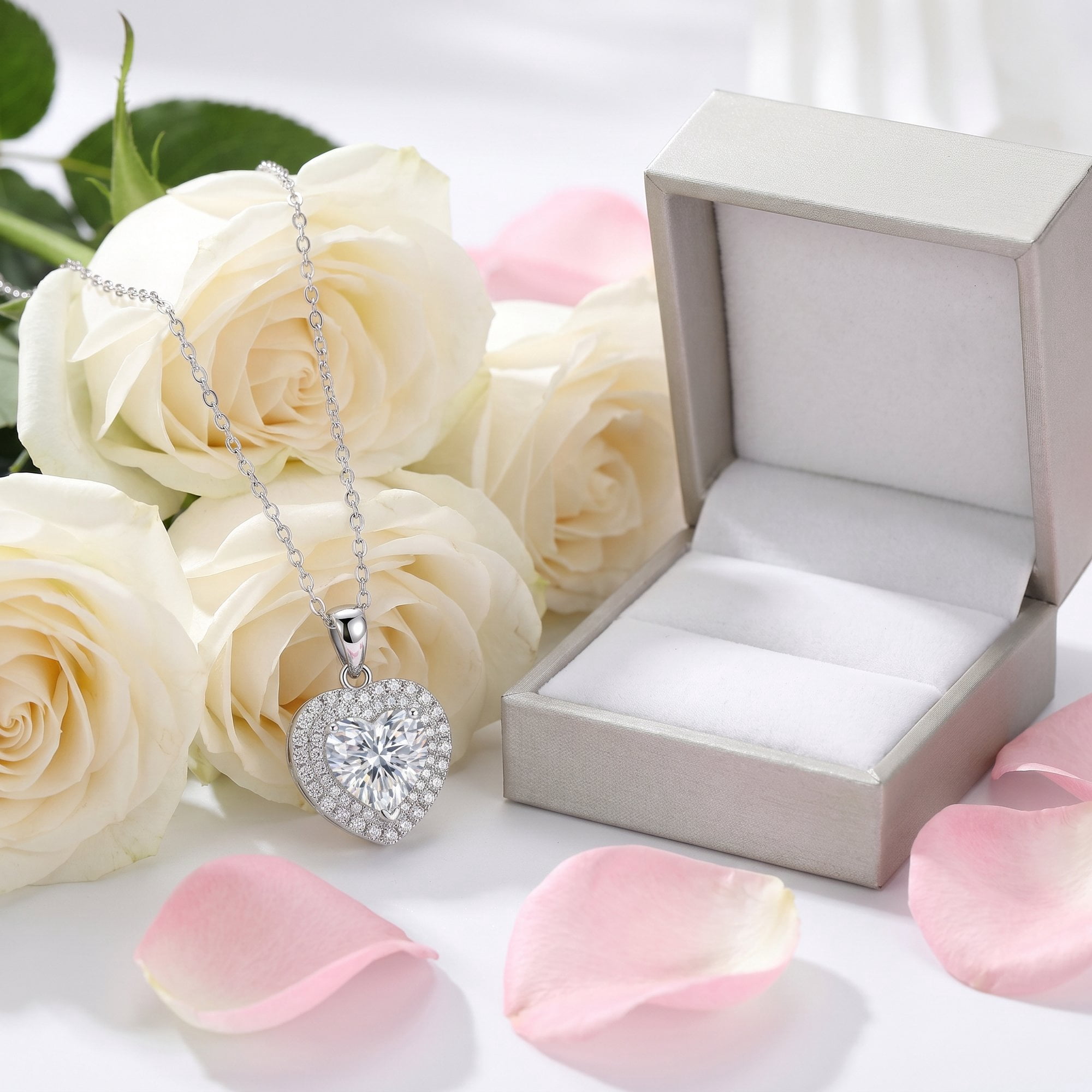 Moonelle Moissanite Heart Necklace for Women, 2 Carat Heart Pendant in 925 Sterling Silver, White Gold Plated, Gift Jewelry