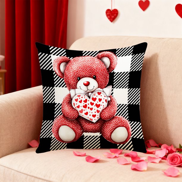 Eoozwa 3 Packs Valentine's Day Heart Plaid Pillow Cover Red Cushion Case Home Decor Sofa Throw Pillow Cover for Living Room Bedroom Romantic Gift