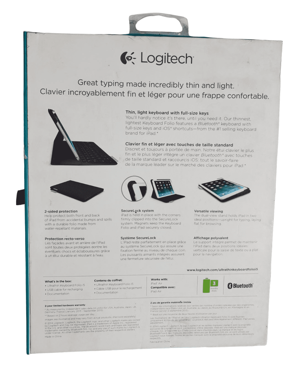 OEM Logitech Ultrathin Keyboard Folio Cover Case+Kickstand for Apple iPad Air