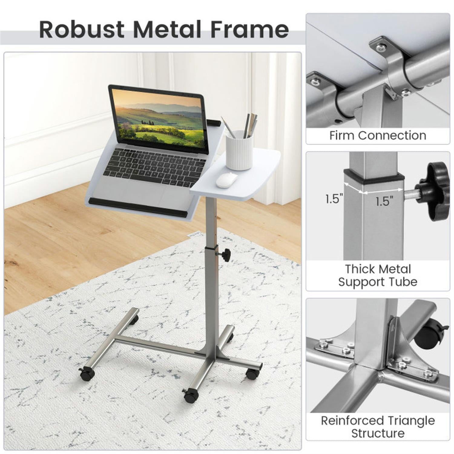Demi Bonn Adjustable Angle Height Rolling Laptop Table, Laptop Workstation for Laptops, Books, Tablets, and Art, White