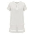 thumbnail image 3 of Two Piece Sets for Women Trendy Plus Size Short Sleeve V-Neck Shirts and Shorts 2 Pieces Lounge Outfit Sets White XL, 3 of 5
