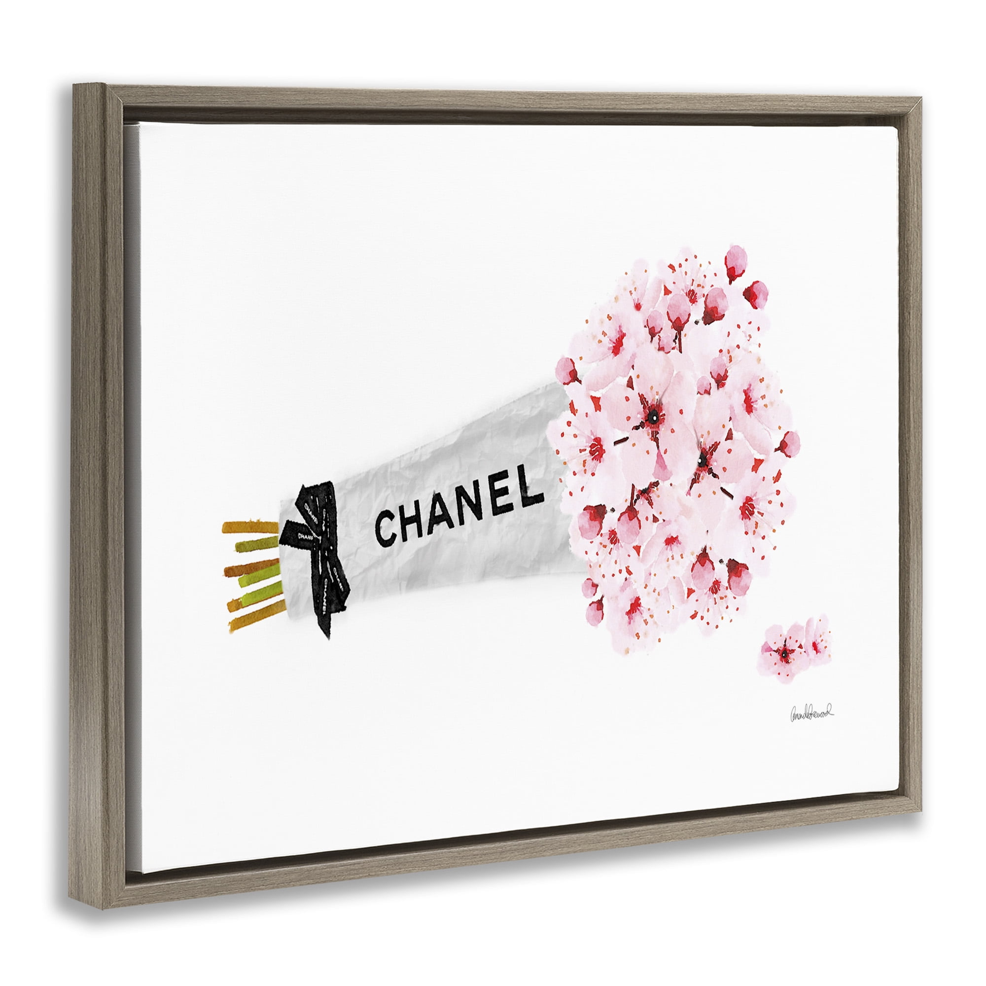 Stupell Industries Fashion Wrapped Cherry Blossoms Beauty & Fashion Painting Brown Floater Framed Canvas Art Print Wall Art, 31 x 25