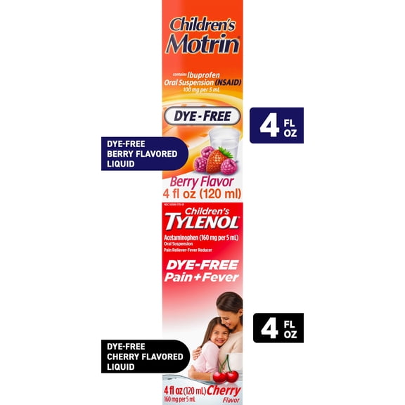 Children's Motrin Children's Tylenol Pain & Fever Relief Dye-Free Liquid Bundle, 4 fl oz (2 Items)