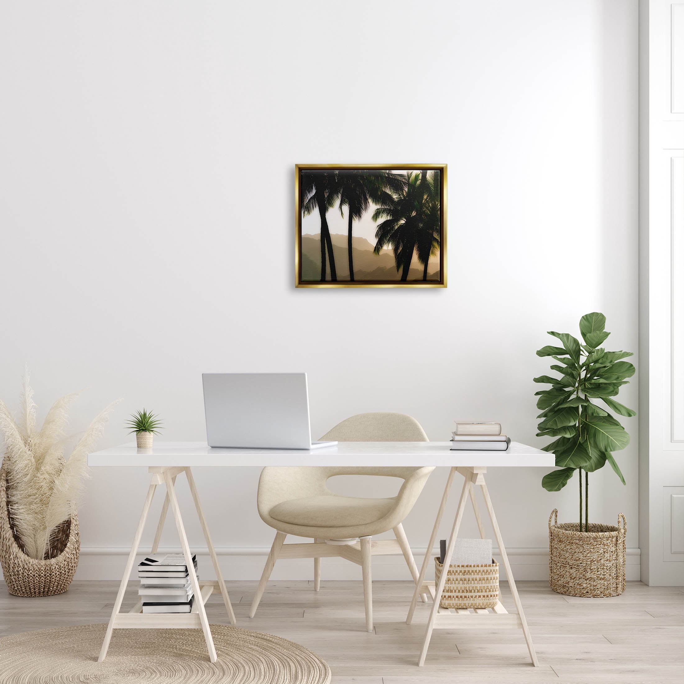 Stupell Industries Sunlit Palm Trees Mountain Peaks Photograph Metallic Gold Floating Framed Canvas Print Wall Art, Design by Dennis Frates