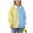 thumbnail image 2 of dazeni Girls Oversized Sweatshirts Lightweight Fleece Lined Patchwork Sweatshirts Fashion Color Block Crewneck Sweatshirt Loose Casual Pullover Sky Blue 7 Years, 2 of 6