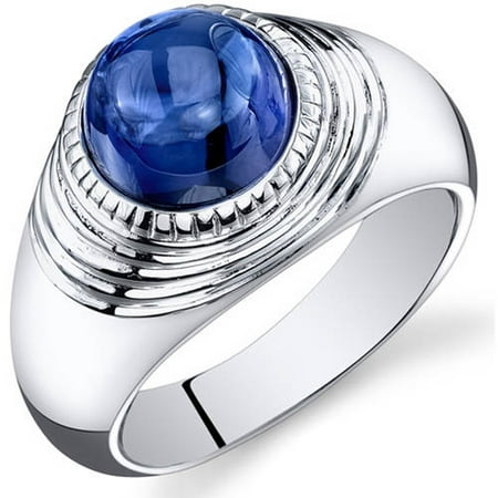 Oravo 6.50 Carat T.G.W. Men's Created Blue Sapphire Rhodium-Plated Sterling Silver Engagement Ring