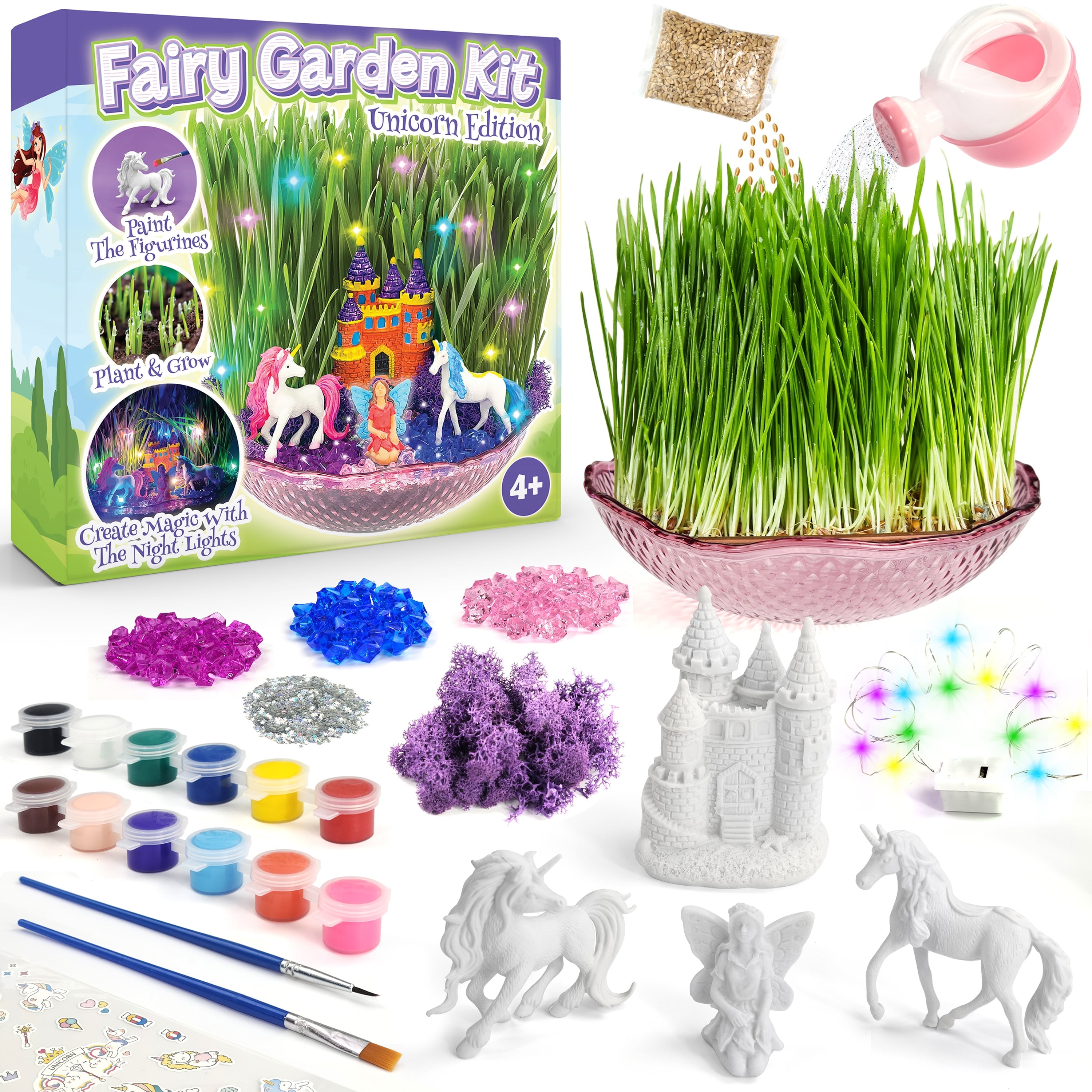 Bloonsy Unicorn Fairy Garden Kit for Kids, Light Up Fairy Unicorn Terrarium Kit, Science STEM Toys Presents, Unicorn Arts and Crafts Project for Little Girls Age 4 5 6 7 8-12 Year Old Girl Gift