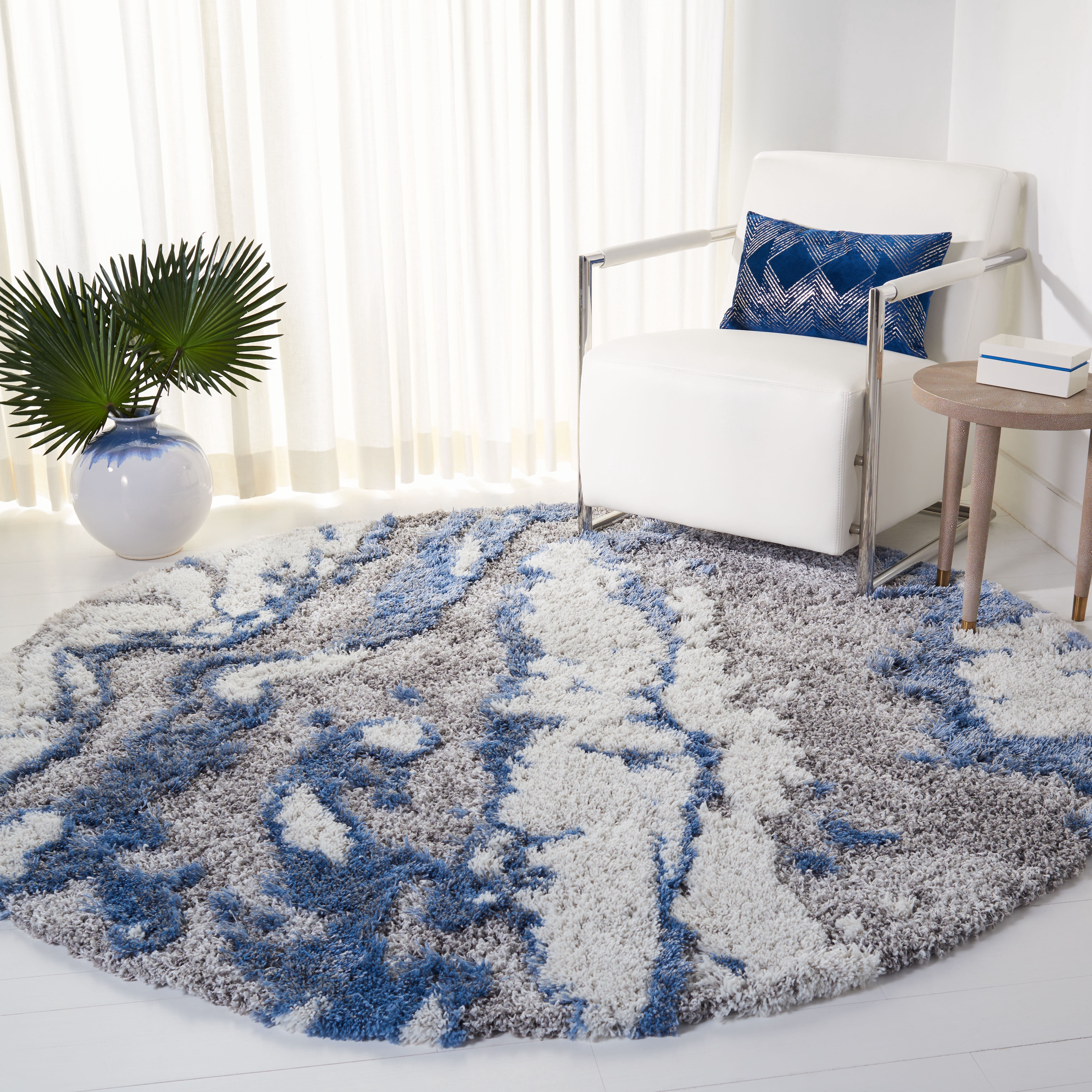 SAFAVIEH Horizon Konstantinos Abstract Shag Area Rug, Grey/Blue, 8' x 8' Round