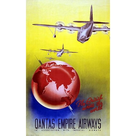 Qantas Empire Airways Old Vintage Travel Canvas Art - (36 x 54)