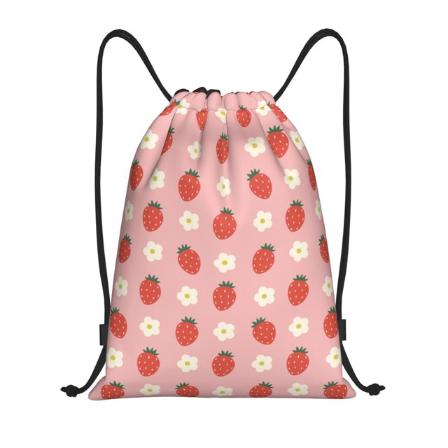 Fotbe Strawberry Bolsa Mochila con Cordón Estampada, Bolsa de Gimnasio Deportiva, Bolsa Cinch, Bolsa con Cordón para Hombres y Mujeres-Small