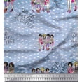 thumbnail image 1 of Soimoi Blue Moss Georgette Fabric Text & Women Group Print Sewing Fabric Yard 42 Inch Wide, 1 of 3