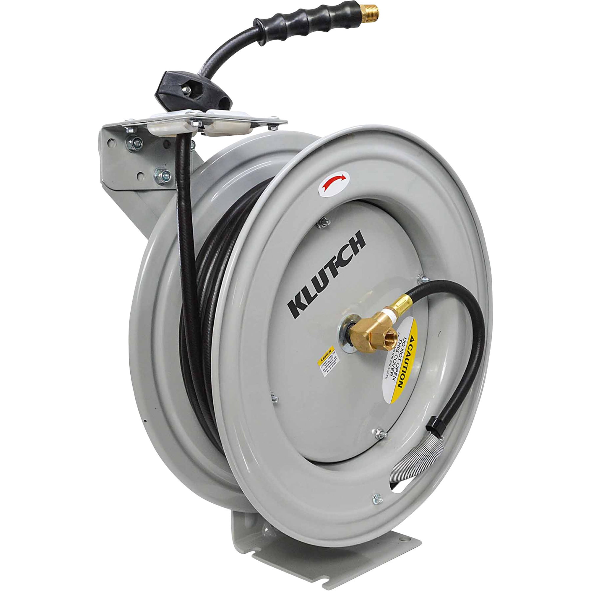 Klutch Auto-Rewind Air Hose Reel with 1/2in. x 50ft. Rubber Hose, 300 PSI