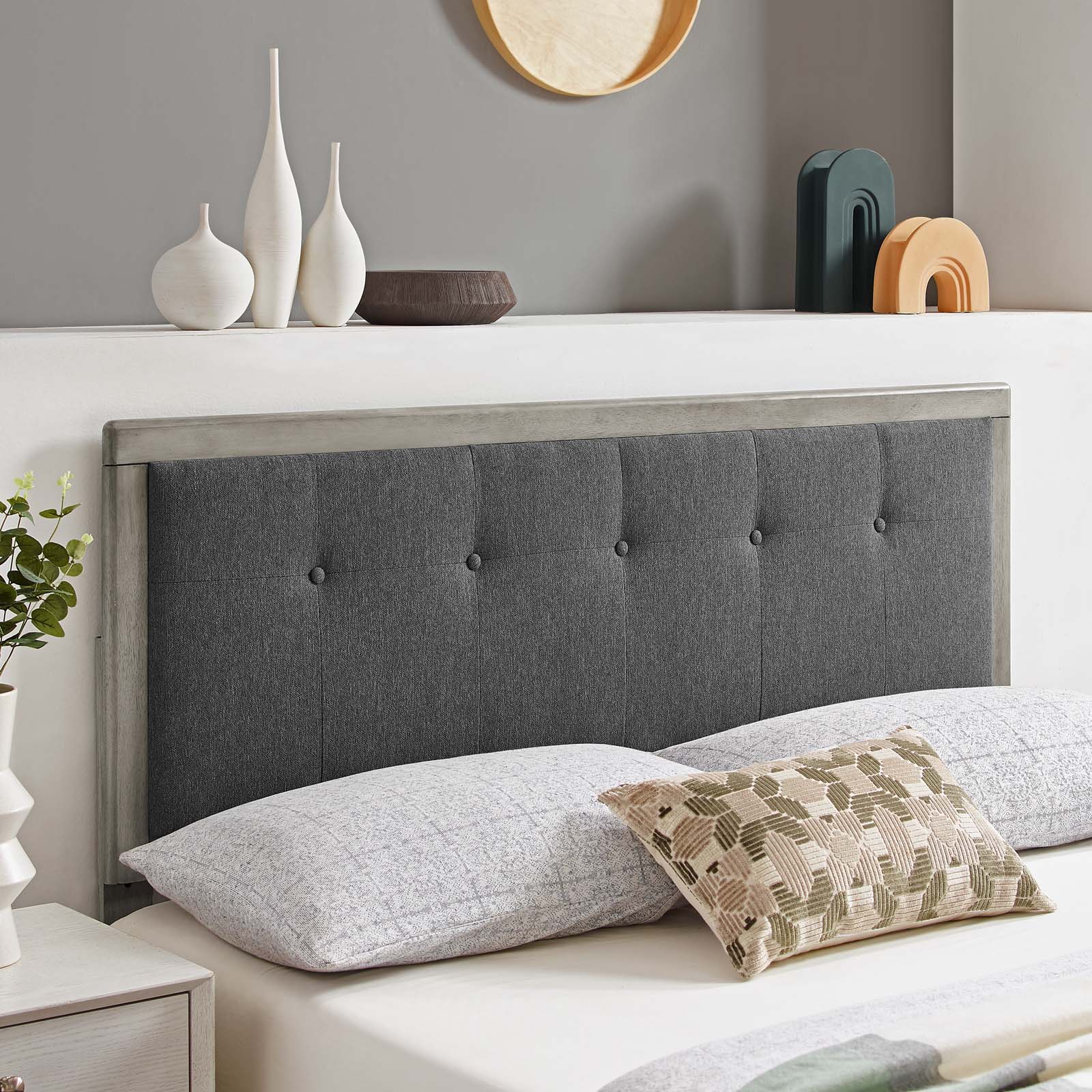 Tufted Headboard, Queen Size, Wood, Fabric, Grey Gray, Modern Contemporary Urban Design, Bedroom Master Guest Suite