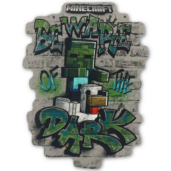 Minecraft X-Metal Wall Sign - Beware of the Dark Zombie Chicken Jockey Graffiti-Style Design