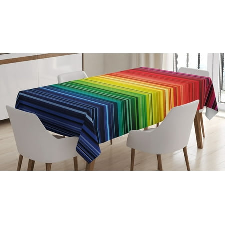 

Abstract Tablecloth Digital Rainbow Stripes with Gradient Neon Effects Featured Horizontal Bands Print Rectangular Table Cover for Dining Room Kitchen 60 X 84 Inches Multicolor by Ambesonne