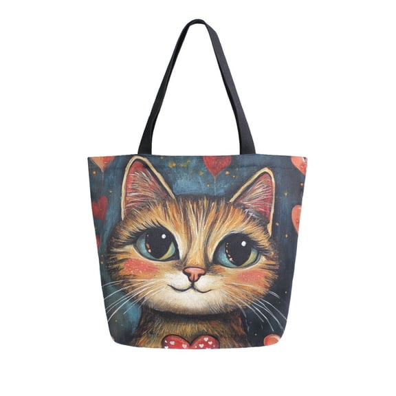 Large Canvas Bag 13.5x5.1x15 Inch Canvas Bag Shopping Canvas Bag Suitable For Outing Shopping Travel Out Of Large Capacity Storage Valentine's Day Cartoon Cat