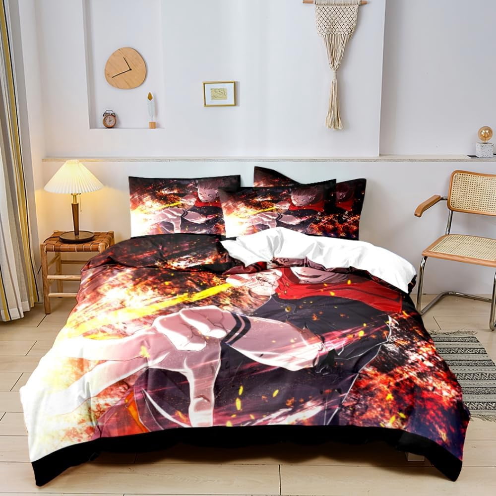 Anime Jujutsu Kaisen Duvet Cover Bedding Set,3D Anime Soft Comfortable Quilt Cover Twin Full Queen King Size with Pillowcases (Color 1, Twin)