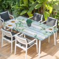 thumbnail image 2 of Daisy Spring Floral Table Cloths for 5 Foot Rectangle Tables, Eucalyptus Leaves Watercolor Wooden Patio Waterproof Elastic Fitted Tablecloths, Washable Rectangular Table Cover for Camping, 2 of 8