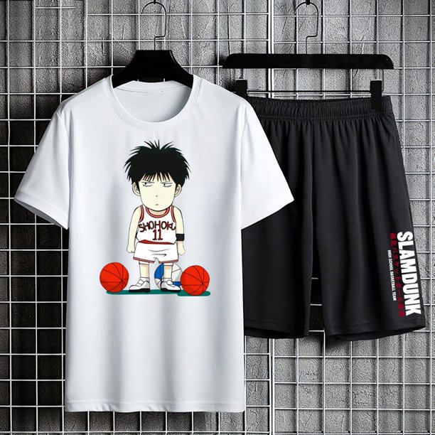 Slam Dunk-chándal de algodón para hombre, Camiseta con estampado de Anime, pantalones cortos, traje de verano, conjunto de entrenamiento holgado, ropa deportiva de baloncesto, camiseta de gran tamaño