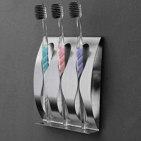 Brushed Stainless Steel Bathroom Accessories Toothbrush Holder, EEEKit Stainless Steel Waterproof Wall Mount Tooth Brush Holder Toothpaste Dispenser Razor Stand Self-Adhesive Home Bathroom Accessory Storage ()