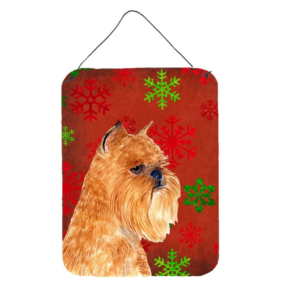 Brussels Griffon Red and Green Snowflakes Holiday Christmas Wall or Door Hanging Prints