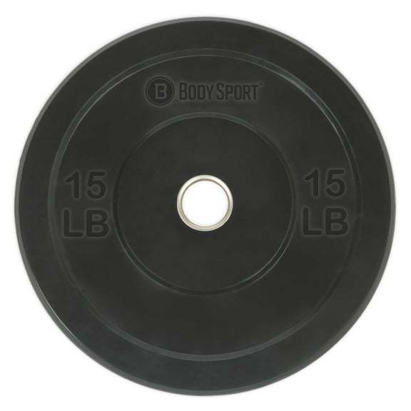 Body Sport Rubber Olympic Bumper Plates - Single Plate - 2-Inch Wide - 15 Pounds